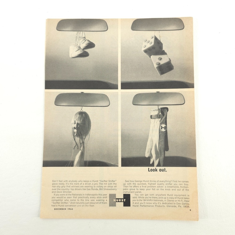 1964 HURST Print Ad Shifter Promo Art Vintage Car Decor Garage Gift Voodoo Head